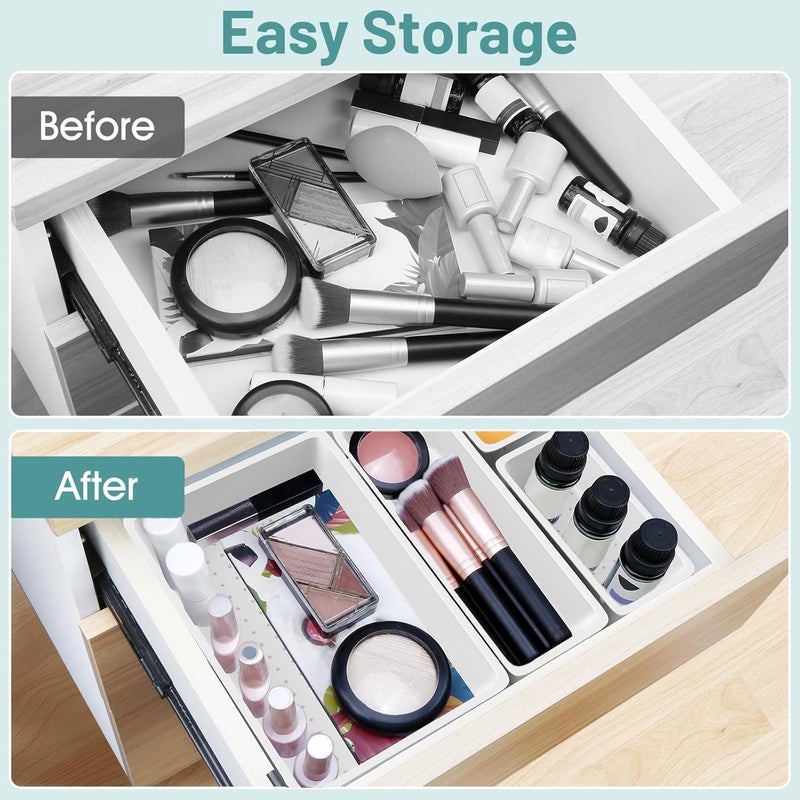 WOWBOX 25 PCS Plastic Drawer Organizer Set, 4 Sizes Desk Drawer Divider Organizers and Storage Bins for Makeup, Jewelry, Gadgets for Kitchen, Bedroom, Bathroom, Office, White - Image 5